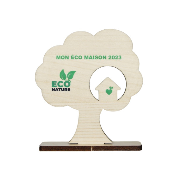 Trophée bois ARBRE 10cm fabriqué en France personnalisé pour entreprises et événements – BCM Goodies