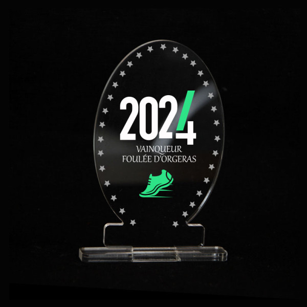 Trophée en plexiglas OVAL personnalisé Origine France Garantie pour événement professionnel – BCM Goodies