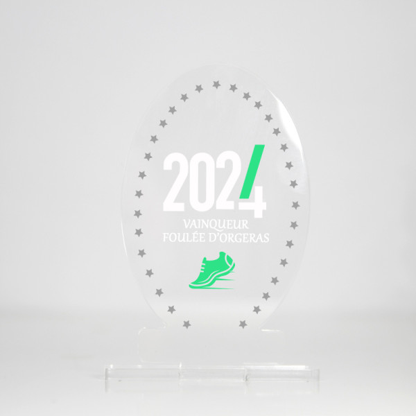 Trophée en plexiglas OVAL personnalisé Origine France Garantie pour événement professionnel – BCM Goodies