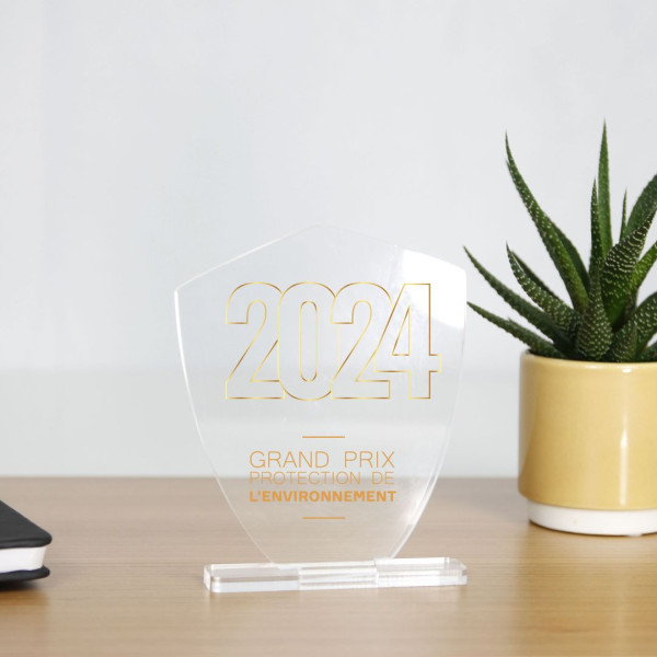 Trophée plexiglas BLASON personnalisable – Fabrication française, récompense professionnelle – BCM Goodies