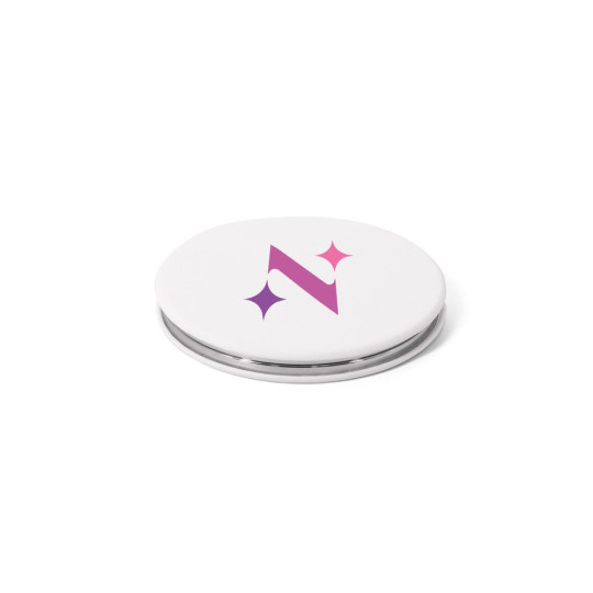 Miroir rond double face FREYA avec extérieur en PU mat - Objet publicitaire pour entreprises