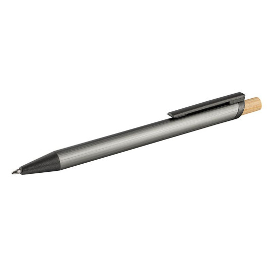 Stylo à bille recyclé MetMaxx en aluminium brossé et bambou - Personnalisable - Encre bleue - Promotion jusqu'au 31/03/2026