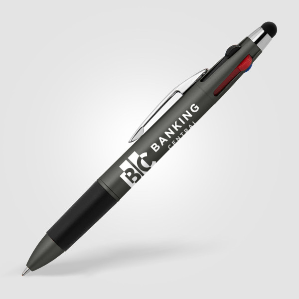 Stylo publicitaire Quattro Softy Métallique multi-encres avec stylet – Objet promotionnel personnalisable pour communication d’e
