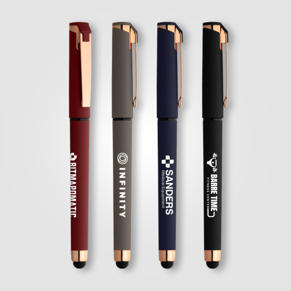Stylo publicitaire Islander Gel Softy Rose Gold avec stylet – objet promotionnel personnalisable pour entreprises
