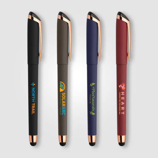 Stylo publicitaire Gazelle Softy Gel Rose Gold avec stylet – Personnalisation pour communication d’entreprise