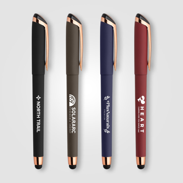 Stylo publicitaire Gazelle Softy Gel Rose Gold avec stylet – Personnalisation pour communication d’entreprise