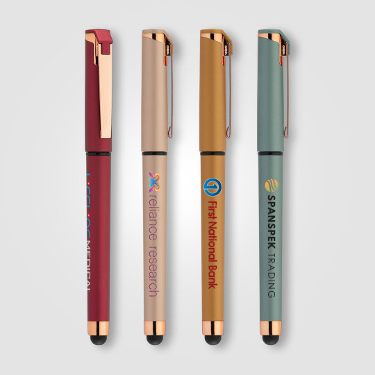 Stylo à gel métallique avec stylet Islander Softy Rose Gold – Objet publicitaire élégant pour entreprise