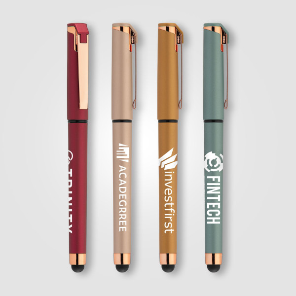 Stylo à gel métallique avec stylet Islander Softy Rose Gold – Objet publicitaire élégant pour entreprise