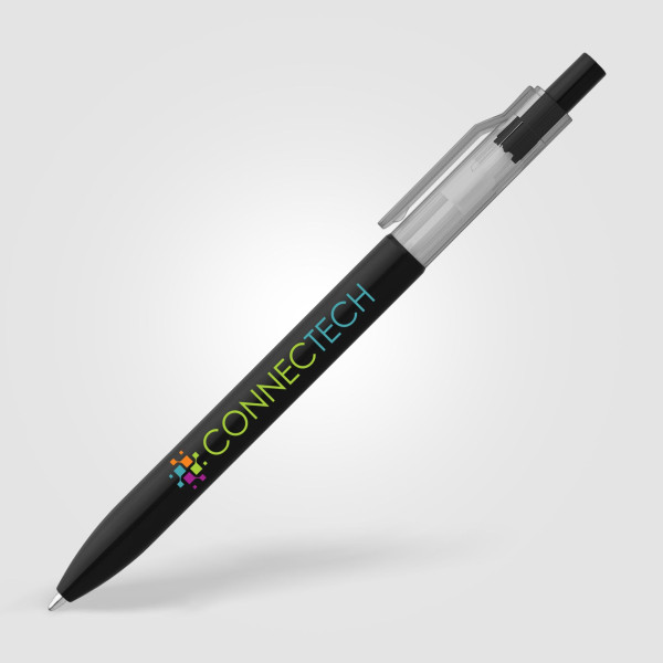 Stylo Nimbus à clip translucide rPET personnalisé pour communication B2B – BCM Goodies