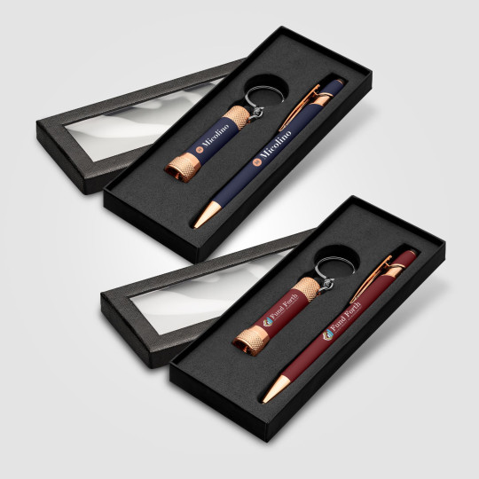 Ensemble cadeau stylo et lampe de poche avec attributs or rose et stylet – BCM Goodies