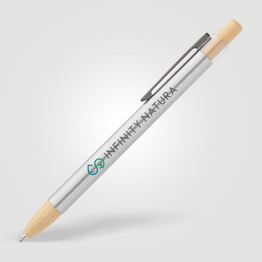 Stylo Nova en acier inoxydable recyclé avec pointe bambou – BCM Goodies