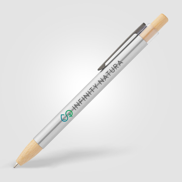 Stylo Nova en acier inoxydable recyclé avec pointe bambou – BCM Goodies