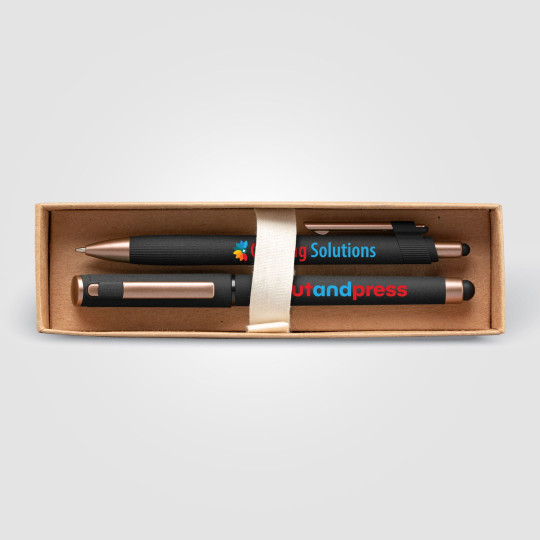 Coffret Cadeau Stylo York en Plastique Recyclé avec Finitions Bronze – BCM Goodies