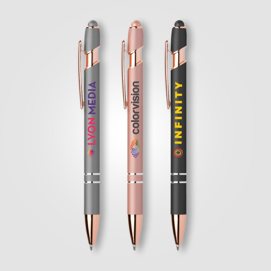Stylo publicitaire Prince Softy Rose Gold Métallique avec stylet personnalisé – BCM Goodies