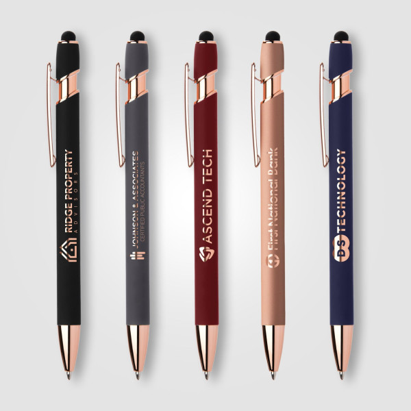 Stylo personnalisable Le Prince Softy Rose Gold Executive avec stylet – Gravure laser or rose pour communication d’entreprise