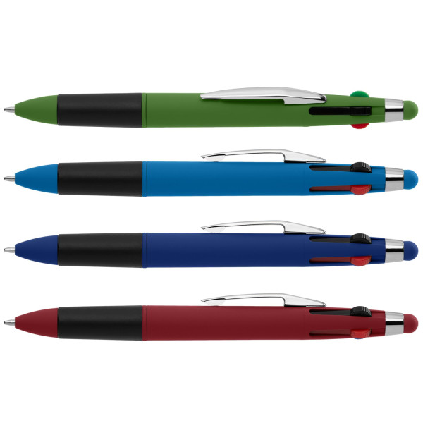 Stylo publicitaire Quattro Softy Multi encre avec stylet personnalisable – BCM Goodies