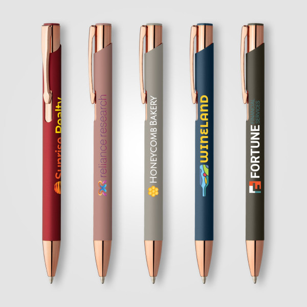Stylo publicitaire Crosby Softy Rose Gold personnalisé pour entreprises – BCM Goodies