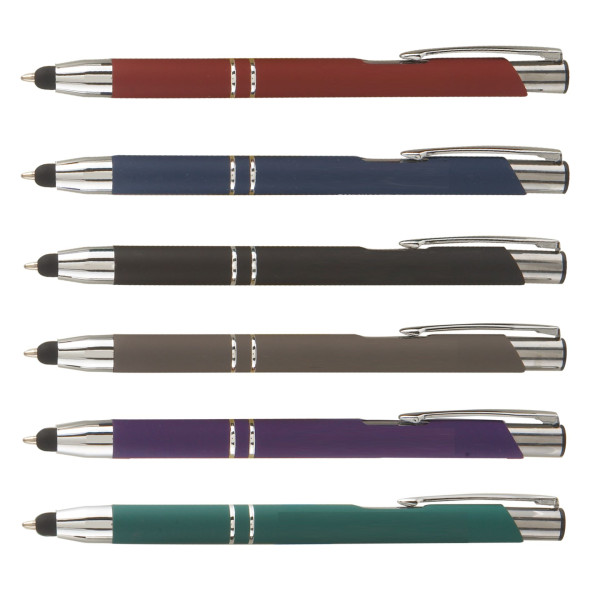 Stylo métallique Crosby avec stylet finition caoutchoutée – Écriture fine 800m