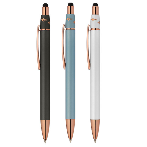Orbit Spinner Stylo Métal avec Stylet et Flèches Or Rose – Corps Aluminium Rétractable – BCM Goodies