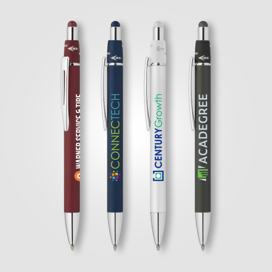 Stylo Orbit Spinner en métal chromé avec stylet – Stylo publicitaire personnalisé pour entreprises