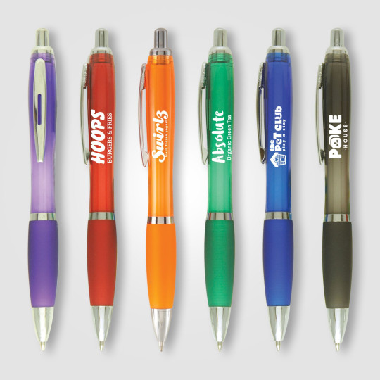 Stylo bille en plastique personnalisable avec grip coloré – BCM Goodies