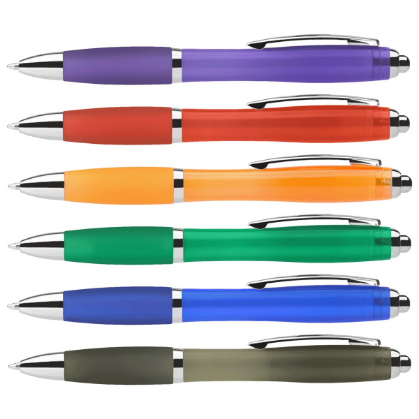 Stylo bille en plastique personnalisable avec grip coloré – BCM Goodies
