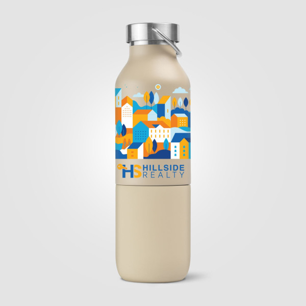 Bouteille isotherme recyclée Freya Duo 2-en-1 590 ml avec gobelet 325 ml personnalisable – Goodies entreprise BCM