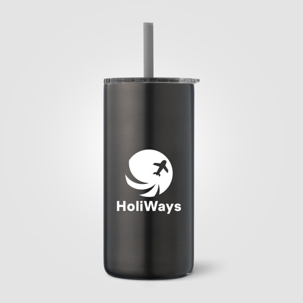 Gobelet Borealis 475 ml en acier inoxydable recyclé avec paille – Goodies personnalisable pour entreprises