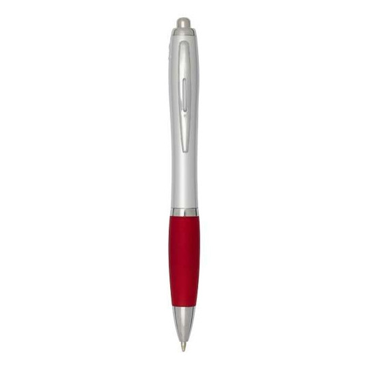 Stylo bille RCS en plastique recyclé avec corps argenté et grip coloré (encre noire) Nash