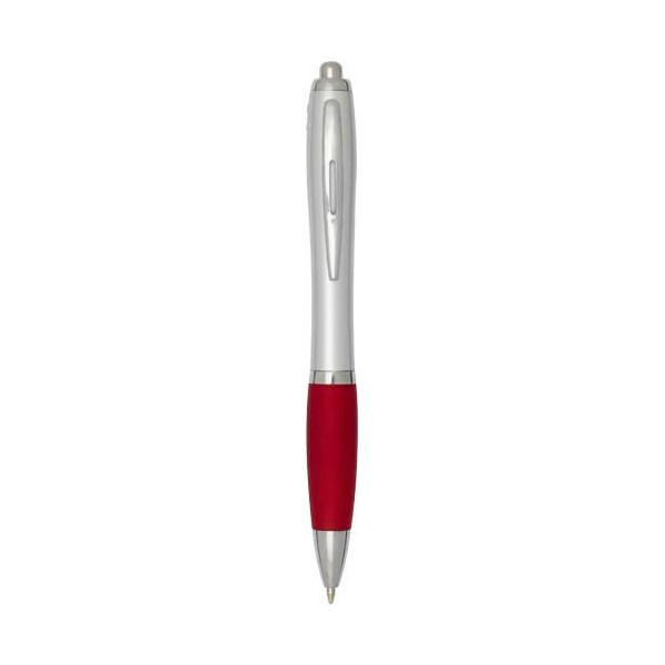 Stylo bille RCS en plastique recyclé avec corps argenté et grip coloré (encre noire) Nash