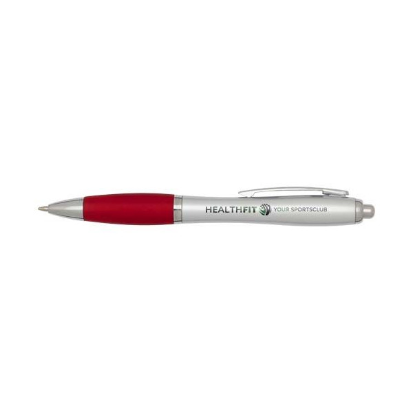 Stylo bille RCS en plastique recyclé avec corps argenté et grip coloré (encre noire) Nash