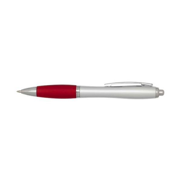 Stylo bille RCS en plastique recyclé avec corps argenté et grip coloré (encre noire) Nash