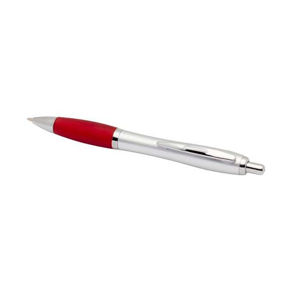 Stylo bille RCS en plastique recyclé avec corps argenté et grip coloré (encre noire) Nash