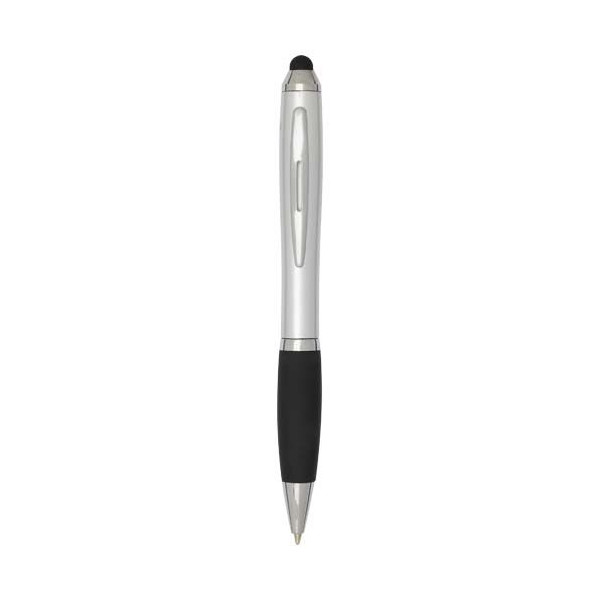 Stylo bille à stylet en plastique recyclé RCS avec corps coloré et grip noir (encre noire) Nash