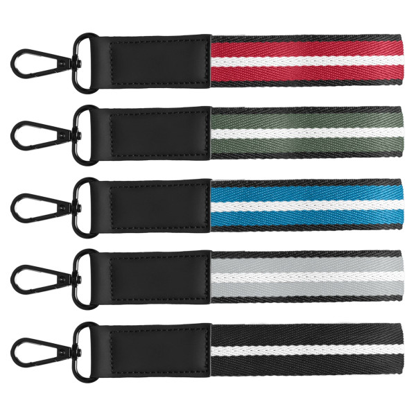 Porte-clés Newport en rPET tissé motif chevron avec mousqueton à pression – 19 × 2,5 cm
