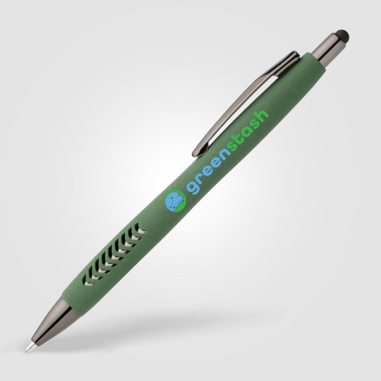 Stylo Avalon en plastique recyclé avec finition pierre et stylet