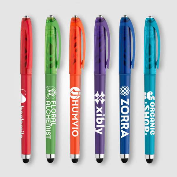 Stylo Prism en plastique recyclé avec stylet, boule anti-stress et encre gel