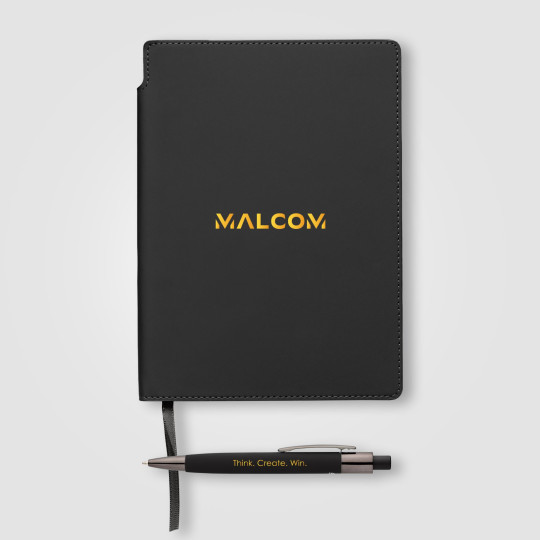 Set carnet et stylo Malmö en PU recyclé avec passant pour stylo – A5