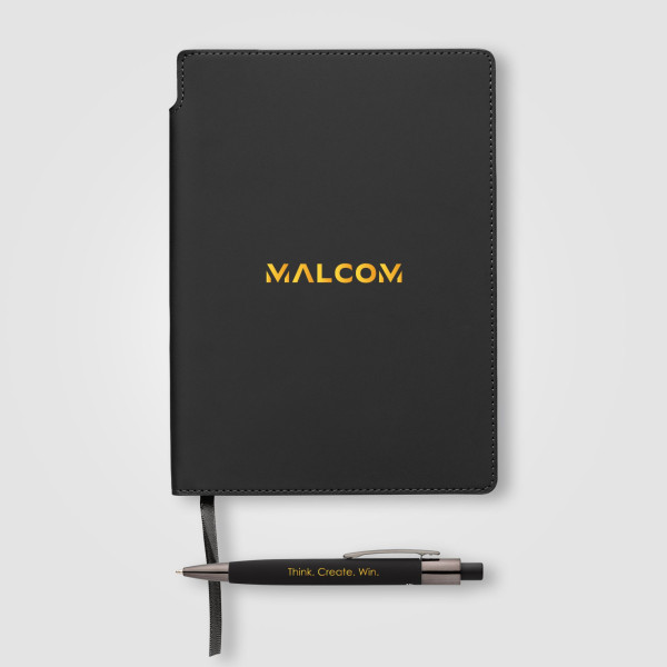Set carnet et stylo Malmö en PU recyclé avec passant pour stylo – A5