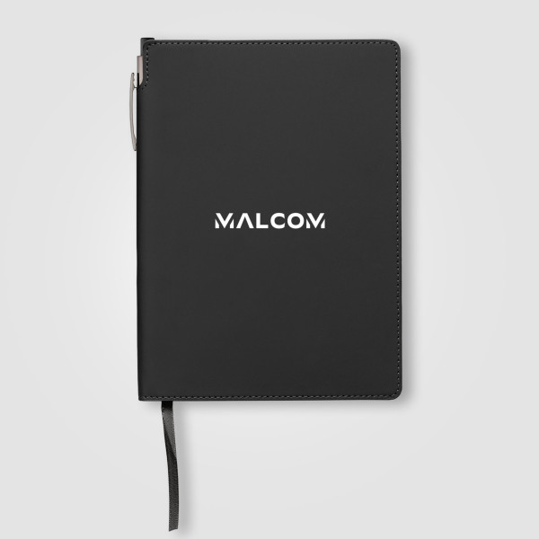 Set carnet et stylo Malmö en PU recyclé avec passant pour stylo – A5