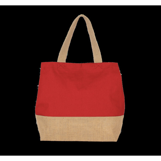Sac shopping en toiles de coton et jute avec poche zippée et soufflet - BCM Goodies