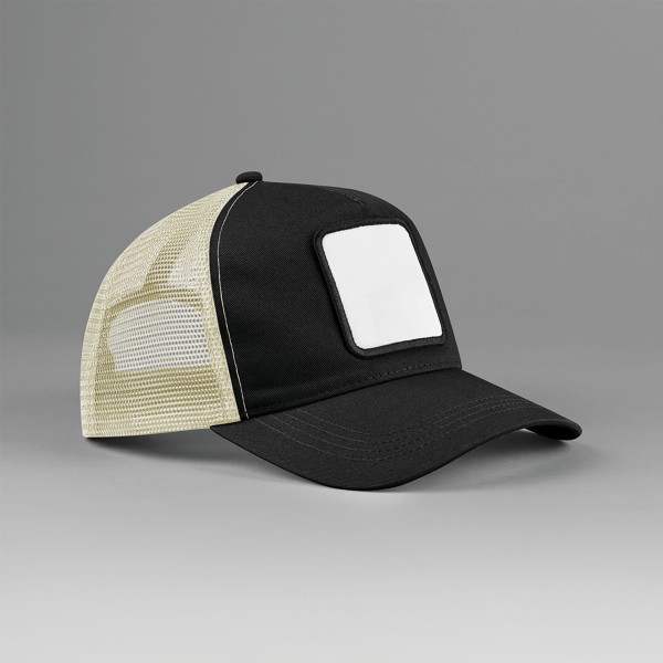 Casquette trucker 5 panneaux avec patch carré - Casquette en coton et polyester recyclé - BCM Goodies