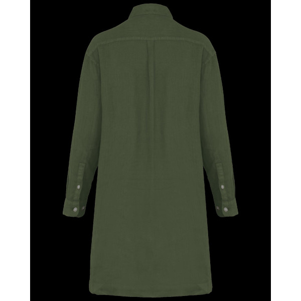 Robe chemise en lin pour femme - Confection 100% lin - Coupe confort - Col avec pied de col - Patte de boutonnage avec boutons e