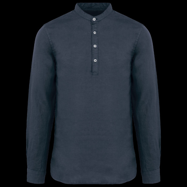 Chemise à col Mao délavée en lin pour homme - BCM Goodies