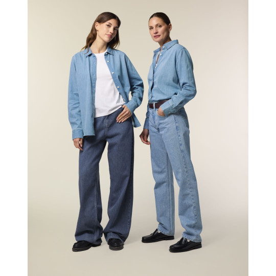 Chemise en denim personnalisable Stella en coton biologique – Goodies d'entreprise BCM Goodies