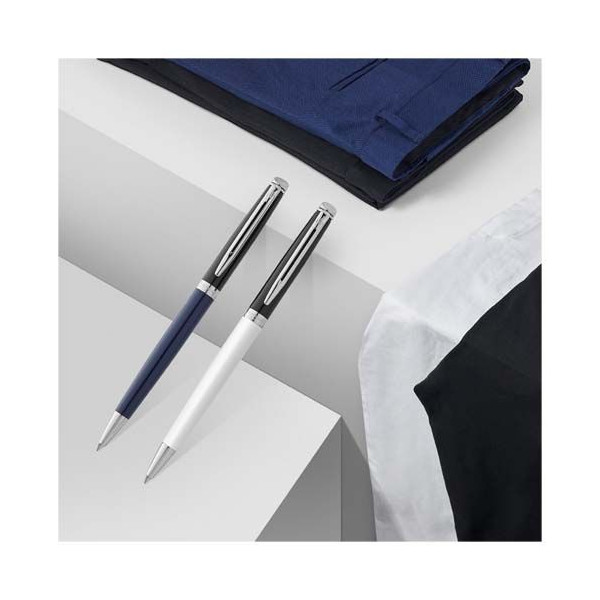 Stylo roller Waterman Hemisphere avec habillage palladium - Coffret cadeau personnalisable - Encre bleue - Idéal pour un usage q