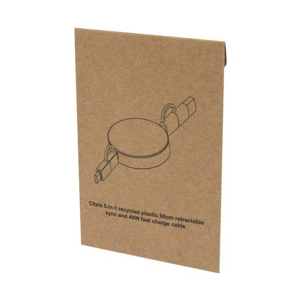 Câble rétractable 5-en-1 Citala en plastique recyclé de 90 cm - Charge rapide 40W - USB-C vers USB-C - USB-A vers USB-C - CarPla