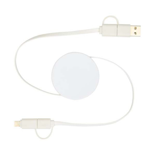 Câble rétractable 5-en-1 Citala en plastique recyclé de 90 cm - Charge rapide 40W - USB-C vers USB-C - USB-A vers USB-C - CarPla