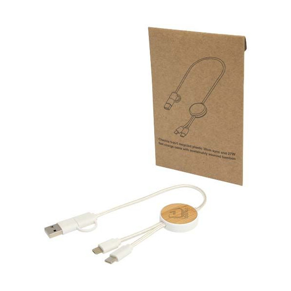 Câble 5-en-1 Chechia en plastique recyclé de 30 cm - Charge rapide 27W &amp; synchronisation données