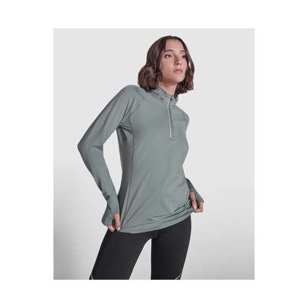 Sweatshirt Estambul pour femme - Vêtement technique raglan à manches longues - Col demi-zip et détails réfléchissants - Coupe aj